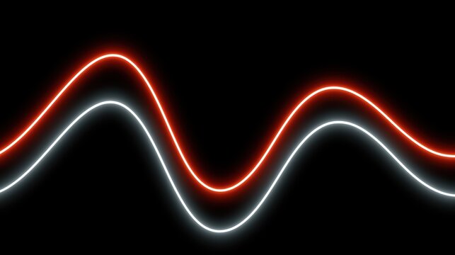 Abstract glowing red and white neon sinusoidal waves on black background wallpaper illustration