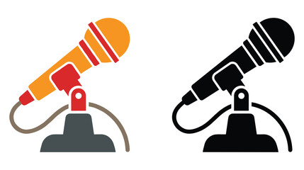 Professional microphone set on stands for audio recording purposes. © Ojufa