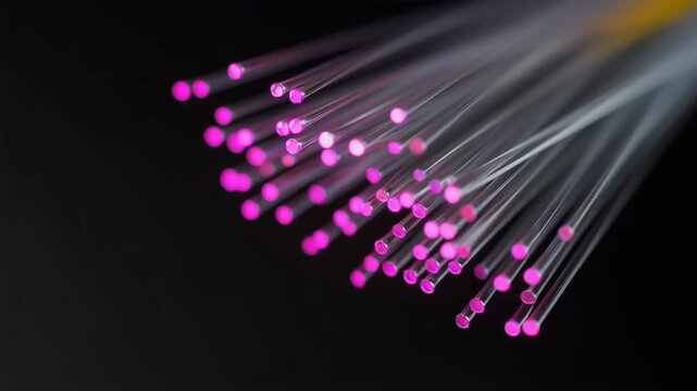 Close-up of illuminated fiber optic strands in a commercial style