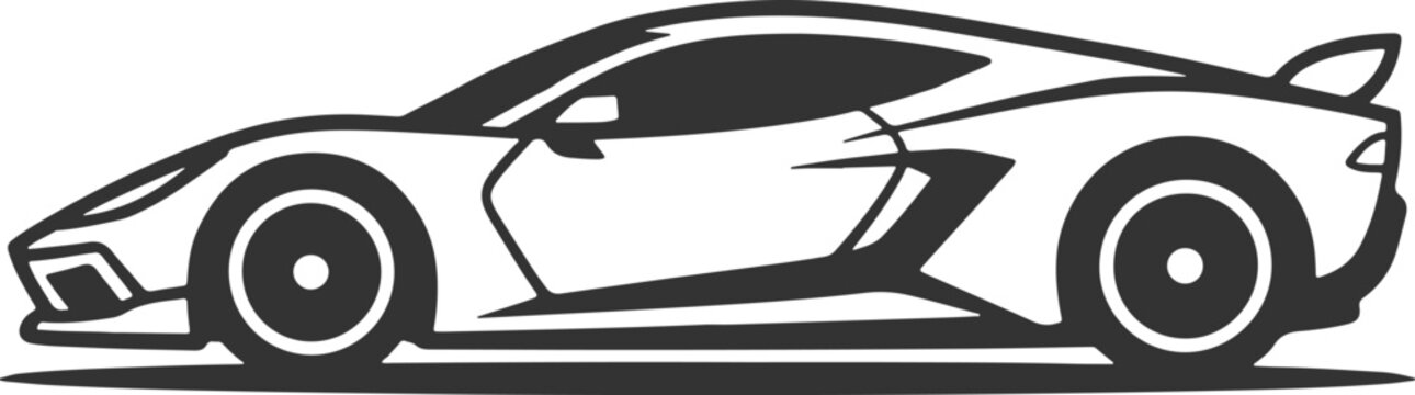 Supercar Side View Vector Silhouette: Aggressive Sports Car Outline with Wing Spoiler for Automotive Racing Logo and Emblem Design