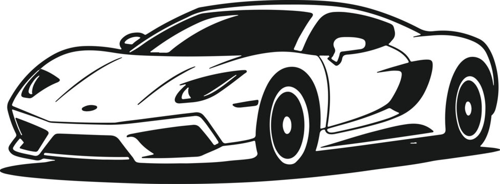 Racing Supercar Side View Silhouette: Dynamic Sports Car Vector Outline with Large for Automotive Branding and Apparel Design vector design on transparent background.