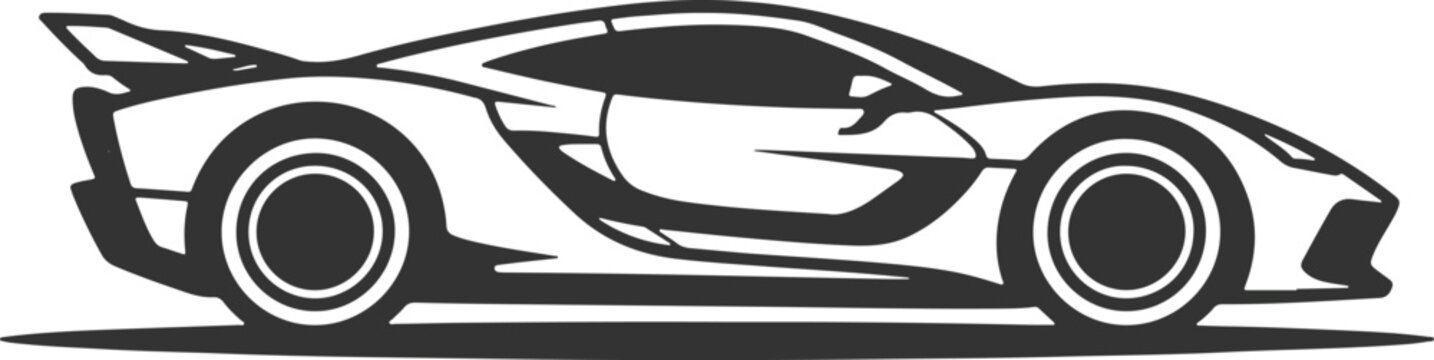 Racing Supercar Side View Silhouette: Dynamic Sports Car Vector Outline with Large for Automotive Branding and Apparel Design vector design on transparent background.