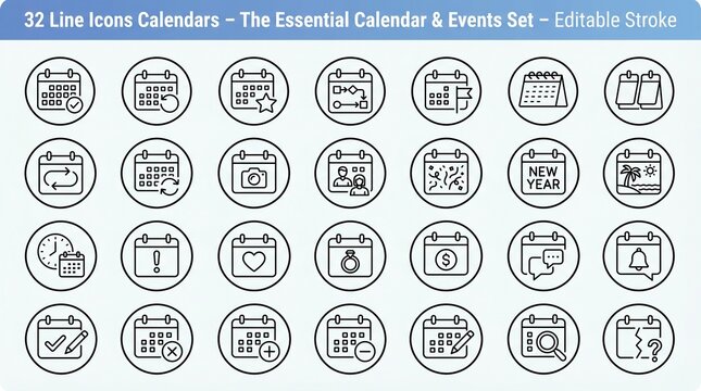 A structured calendar of event icons, symbolizing reminders, deadlines, and planning, capturing the essence of time management, organization, and productivity in modern digital life.