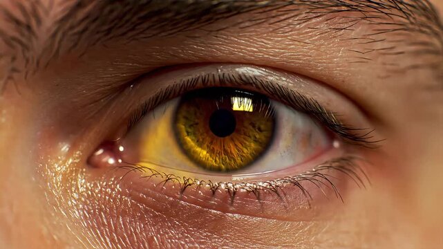 Close-up of a human eye with brown iris.