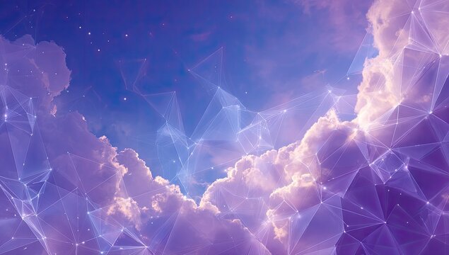 Ethereal network of glowing lines woven through soft, purple clouds