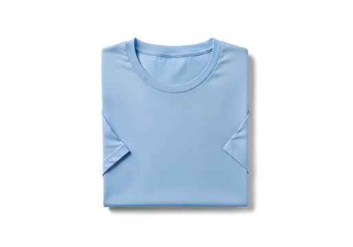 Light blue t-shirt folded and isolated on a white background, mockup for design