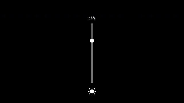 Brightness level 0% and 100% icon sign adjustment animation on Black background,Brightness slider control level animation. 4K video