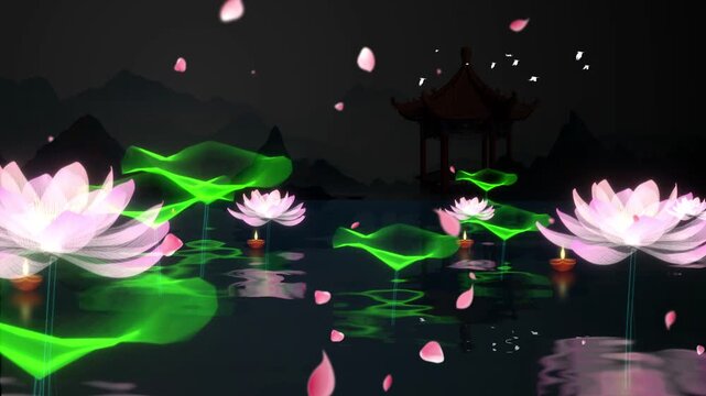 Aesthetic lotus atmosphere with dreamy light and shadow background