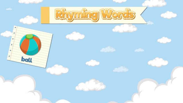 Educational Rhyming Words Animation with Ball Wall Hall and Mall