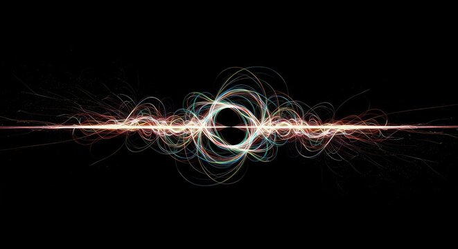 Abstract visualization of energetic flow and harmonic alignment, showing cyclical patterns of synchronized vibration ,soundwave ,graphic ,technology
