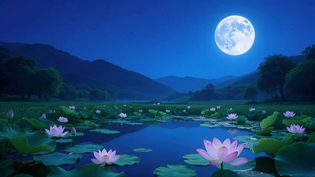Aesthetic lotus atmosphere with dreamy light and shadow background