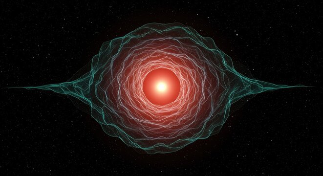 Conceptual visualization of a deep space energy field warping under immense gravitational pressure, creating ripples in the structure of space ,ripple ,flow ,grid