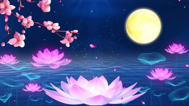 Aesthetic lotus atmosphere with dreamy light and shadow background