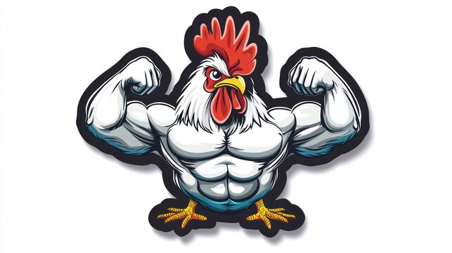 Cartoon strong rooster, muscle, illustration, fun