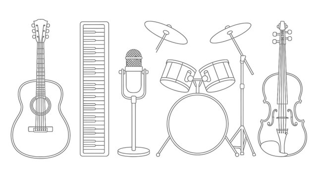 Musical instruments for music making and performance in a line drawing style