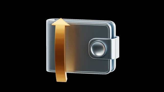 orbiting transparent wallet icon with gold upward arrow background