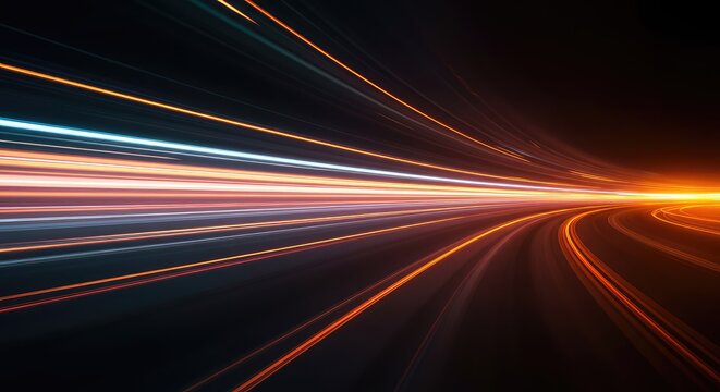 Dynamic abstract representation of kinetic energy and forward thrust. Wavy light trails illustrate continuous speed and powerful progression ,flow ,blue ,advance