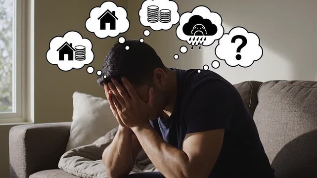 Man stressed about financial difficulties and housing.