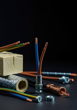 Essential electrical components for construction and renovation projects including protective insulation, fasteners, connectors, and heavy gauge copper wires ,ampere ,casing ,insulator