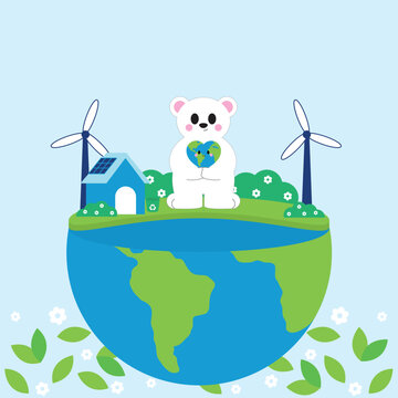 Arctic Wildlife Conservation Vector Graphic with Half Earth and Potted Plant