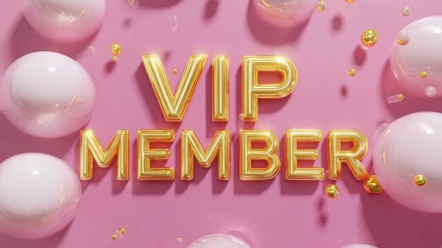 golden vip member text on pink background illustrated animation