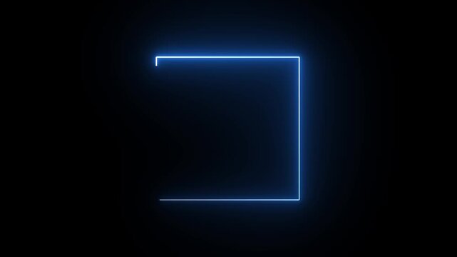 Blue Neon Square Loading Frame Animation, Continuous Glowing Line Drawing Geometric Shape Concept