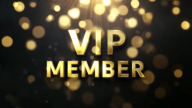 golden shining vip member text on glitter background animation