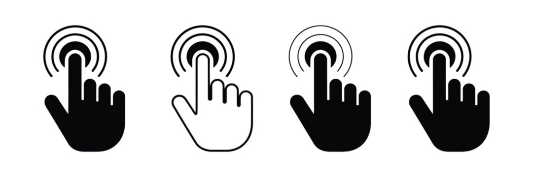 Doorbell Icons Set with Hand Pressing Button, Ring Bell Symbols and Delivery Notification Signs for Smart Home and Entrance Concepts
