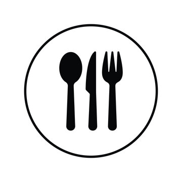Circle with spoon, knife, and fork on white background
