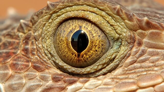 Extreme Close Up Of A Bearded Dragon Lizard Eye Opening And Closing.