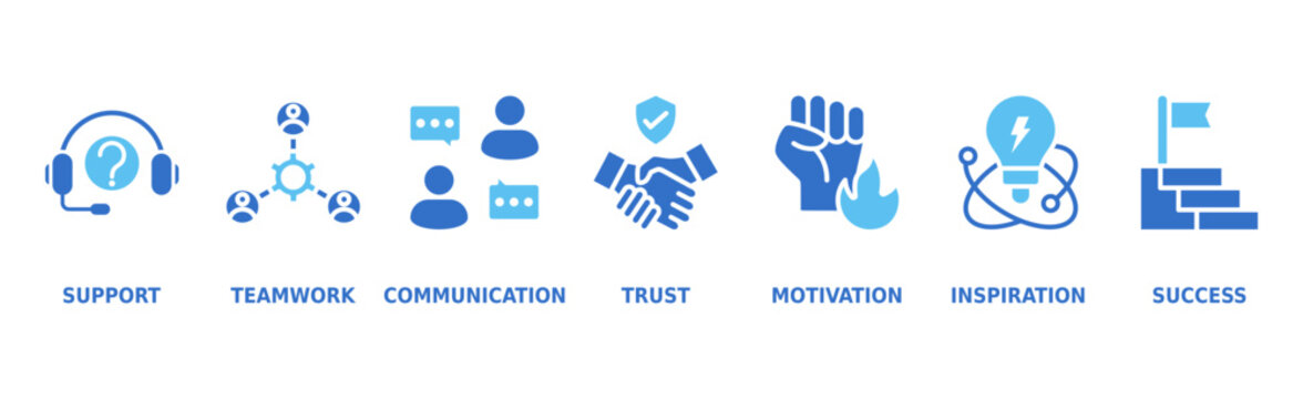 Collaboration banner web icon vector illustration concept for teamwork and working together with icon of support, teamwork, communication, trust, handshake, motivation, inspiration, and success