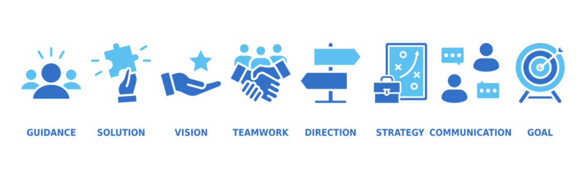 Leadership banner web icon vector illustration concept for team management with an icon of guidance, solution, vision, teamwork, direction, strategy, communication and goal