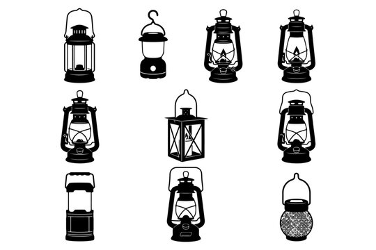 Collection of vintage and modern lanterns in silhouette design.