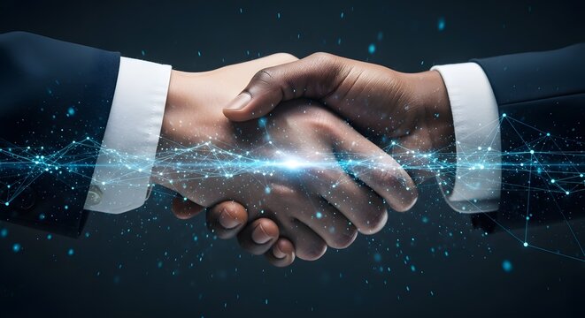 Digital procurement agreement handshake with network connection for business deal