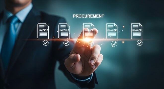 Procurement process digital invoices and supply chain management concept