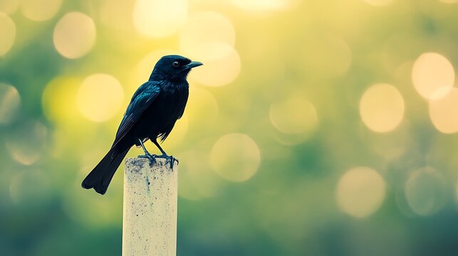 Black drongo on a flagpole