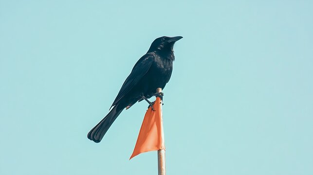 Black drongo on a flagpole