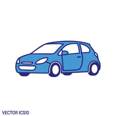 Obraz premium A simple flat vector illustration of a blue compact car isolated on a white background.