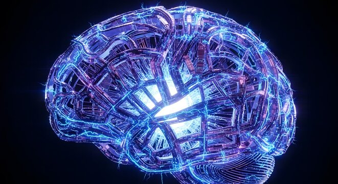Glowing digital human brain model representing artificial intelligence and machine learning