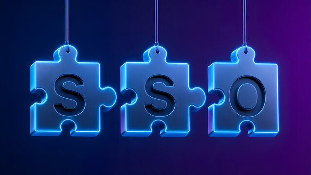 Minimalist Futuristic SSO Puzzle Pieces Technology Background with Neon Glow