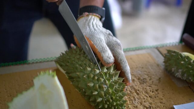 fresh durian fruit for cutting prepare customer in Thailand