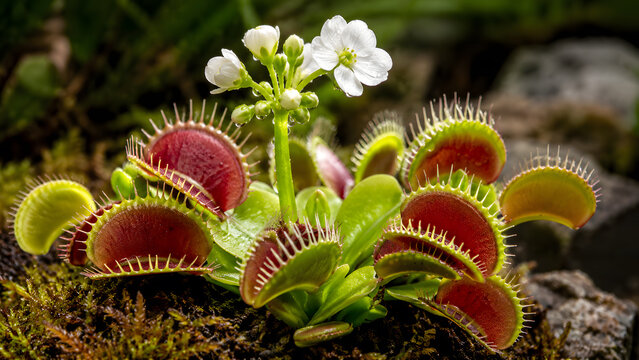 Carnivorous Venus Flytrap with Dew Drops &ndash; Macro Botanical Close-Up Photography