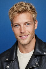 Obraz premium Smiling man in leather jacket