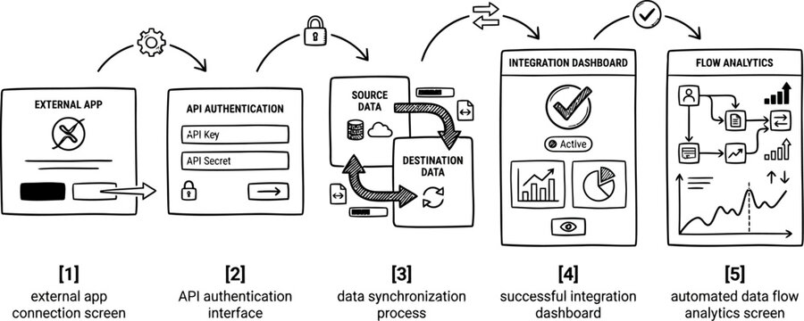 hand drawn saas customer onboarding workflow illustration with account setup feature activation workflow automation product adoption and analytics dashboard sketch concept