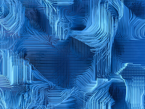 Blue geometric lines, 3d rendering