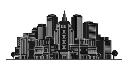 Naklejka premium City skyline silhouette with modern buildings, urban architecture design