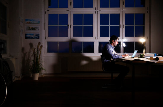 Man working late in office