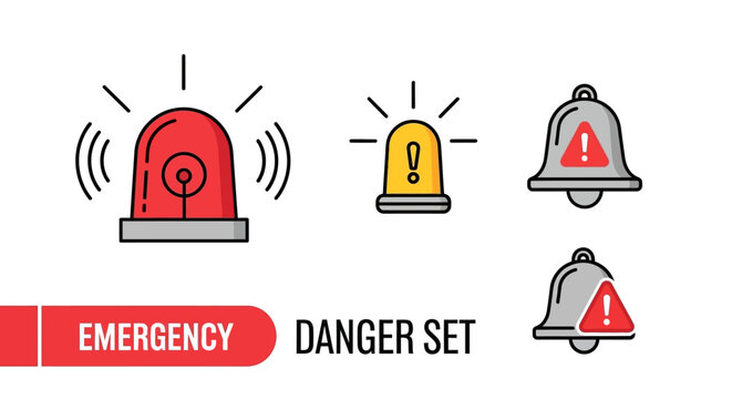 Emergency warning lights and sirens symbols.