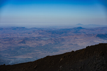 Obraz premium Panoramic Landscape View from Mount Etna Volcano Slope
