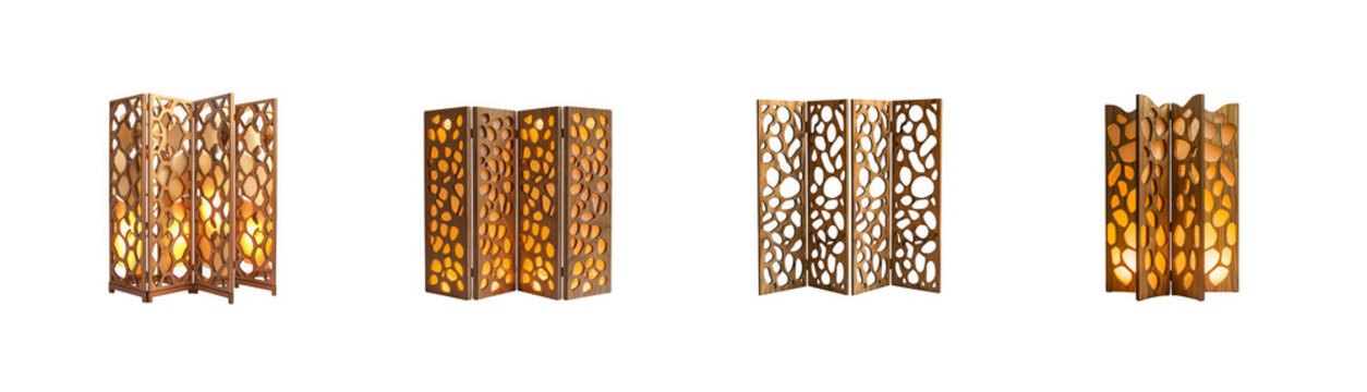 Set of four ornate decorative folding screens isolated on transparent background